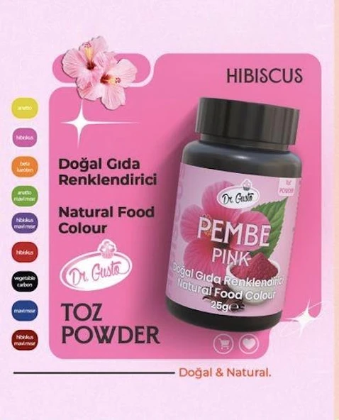 DOĞAL TOZ GIDA  BOYASI DR.GUSTO 25 GR PEMBE ürün görseli 1