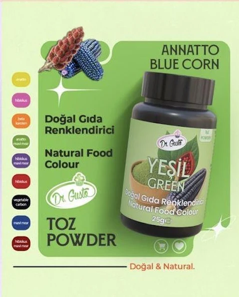 DOĞAL TOZ GIDA  BOYASI DR.GUSTO 25 GR YEŞİL ürün görseli 1