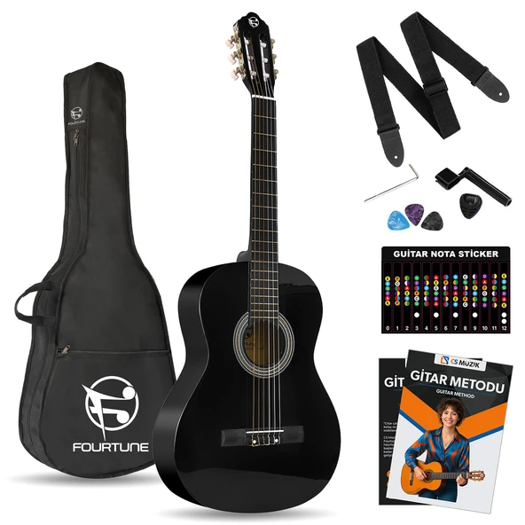 Fourtune Luca C-180BK Siyah Klasik Gitar Seti 4/4 Sap Ayarlı ürün görseli 1
