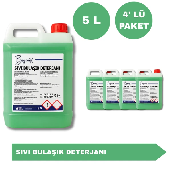 Sıvı Bulaşık Deterjanı 5 Litre Yoğun Formül, Mükemmel Parlaklık (4’lü Avantaj Paket) ürün görseli 1