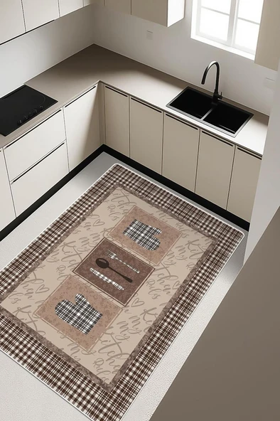 Parlak Kadife Kumaş Dijital Baskı Dot Kaymaz Tabanlı Mutfak Halısı H0062 RENKLİ 180 X 280 ürün görseli 1