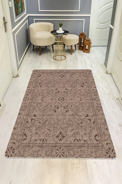 Parlak Kadife Kumaş VINTAGE Dijital Baskı Dot Kaymaz Tabanlı Halı H0833 RENKLİ 80 X 150 ürün görseli 1
