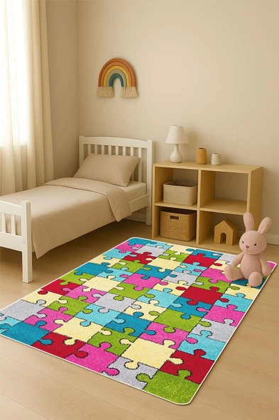 Parlak Kadife Kumaş Dijital Baskı Dot Kaymaz Tabanlı Çocuk ve Genç Odası Halısı H1136 RENKLİ 140 X 200 ürün görseli 1
