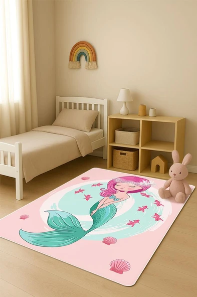 Parlak Kadife Kumaş Dijital Baskı Dot Kaymaz Tabanlı Çocuk ve Genç Odası Halısı H0610 RENKLİ 100 X 300 ürün görseli 1