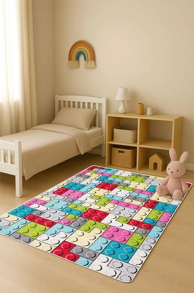 Parlak Kadife Kumaş Dijital Baskı Dot Kaymaz Tabanlı Çocuk ve Genç Odası Halısı H1135 RENKLİ 80 X 200 ürün görseli 1