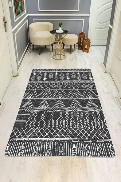 Parlak Parlak Kadife Kumaş Dijital Baskı Etnik Desenli Dot Kaymaz Tabanlı Halı Kumaş Dijital Baskı Dot Kaymaz Tabanlı Mutfak Halısı H0006 RENKLİ 140 X 200 ürün görseli 1