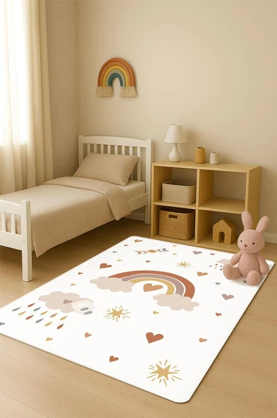Parlak Kadife Kumaş Dijital Baskı Dot Kaymaz Tabanlı Çocuk ve Genç Odası Halısı H0778 RENKLİ 180 X 280 ürün görseli 1