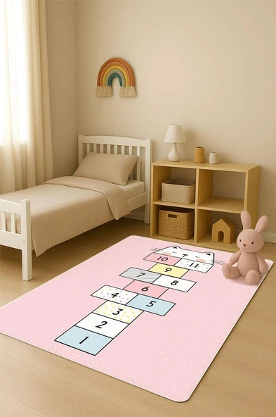Parlak Kadife Kumaş Dijital Baskı Dot Kaymaz Tabanlı Çocuk ve Genç Odası Halısı H0752 RENKLİ 120 X 180 ürün görseli 1