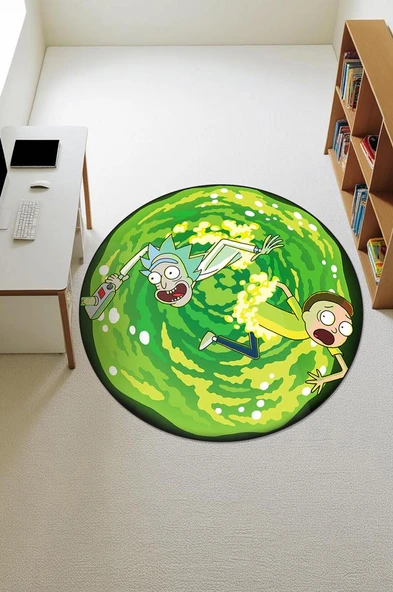 Rick & Morty Figürlü Yuvarlak Dijital Baskı Kaymaz Tabanlı Çocuk ve Genç Odası Halısı H0384 Renkli 200 X 200 ürün görseli 1