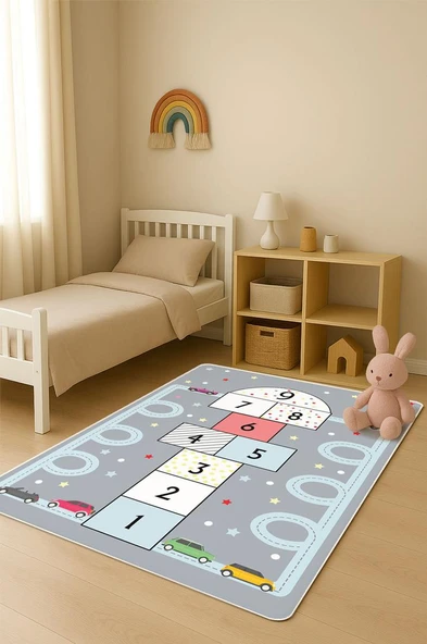 Parlak Kadife Kumaş Dijital Baskı Dot Kaymaz Tabanlı Çocuk ve Genç Odası Halısı H0751 RENKLİ 120 X 180 ürün görseli 1
