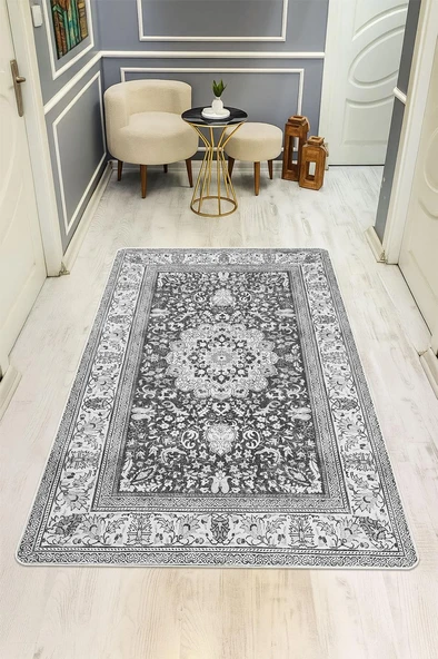 Parlak Kadife Kumaş Dijital Baskı Klasik Desenli Dot Kaymaz Tabanlı Halı H0828 RENKLİ 80 X 300 ürün görseli 1