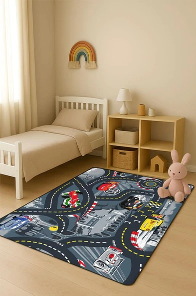 Parlak Kadife Kumaş Dijital Baskı Dot Kaymaz Tabanlı Çocuk ve Genç Odası Halısı H0928 RENKLİ 80 X 300 ürün görseli 1