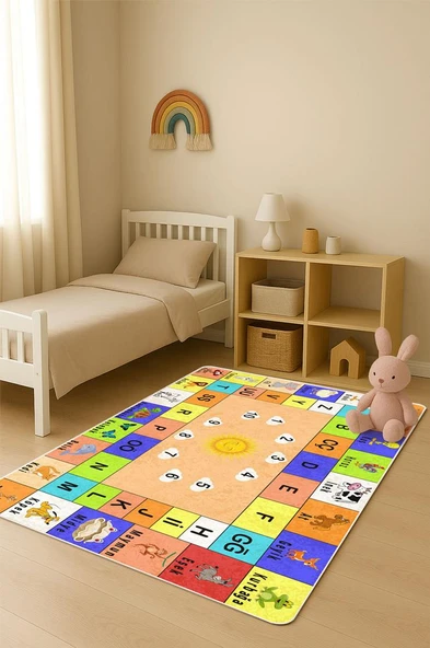 Parlak Kadife Kumaş Dijital Baskı Dot Kaymaz Tabanlı Çocuk ve Genç Odası Halısı H0841 RENKLİ 100 X 300 ürün görseli 1