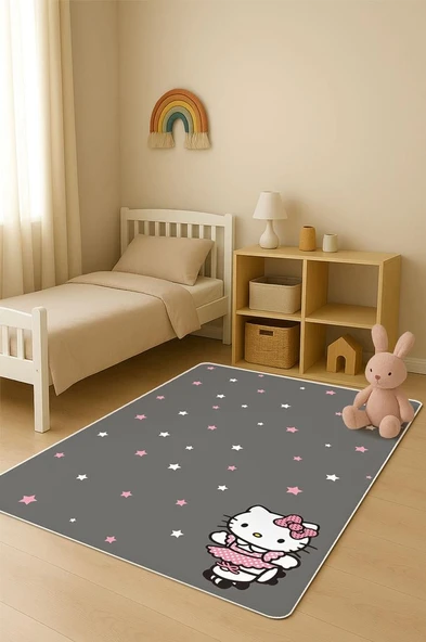 Parlak Kadife Kumaş Dijital Baskı Dot Kaymaz Tabanlı Çocuk ve Genç Odası Halısı H0595 RENKLİ 140 X 200 ürün görseli 1
