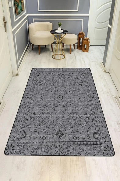 Parlak Kadife Kumaş VINTAGE Dijital Baskı Dot Kaymaz Tabanlı Halı H0834 RENKLİ 100 X 200 ürün görseli 1