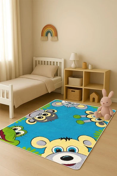 Parlak Kadife Kumaş Dijital Baskı Dot Kaymaz Tabanlı Çocuk ve Genç Odası Halısı H1134 RENKLİ 180 X 280 ürün görseli 1