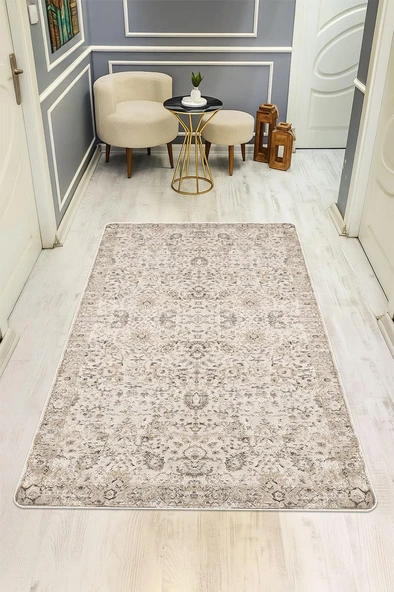 Parlak Kadife Kumaş VINTAGE Dijital Baskı Dot Kaymaz Tabanlı Halı H1066 RENKLİ 160 X 230 ürün görseli 1