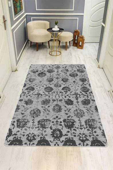Parlak Kadife Kumaş VINTAGE Dijital Baskı Dot Kaymaz Tabanlı Halı H0825 RENKLİ 80 X 150 ürün görseli 1
