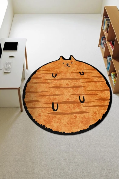 Kedi Desenli Yuvarlak Dijital Baskı Kaymaz Tabanlı Halı H0394 Renkli 200 X 200 ürün görseli 1