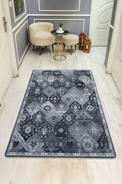 Parlak Kadife Kumaş VINTAGE Dijital Baskı Dot Kaymaz Tabanlı Halı H1064 RENKLİ 100 X 300 ürün görseli 1