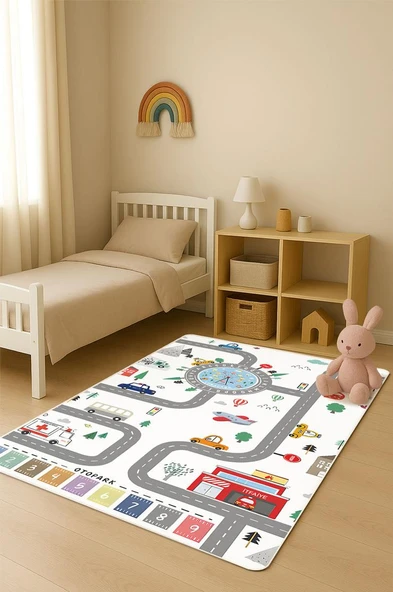 Parlak Kadife Kumaş Dijital Baskı Dot Kaymaz Tabanlı Çocuk ve Genç Odası Halısı H0733 RENKLİ 200 X 300 ürün görseli 1