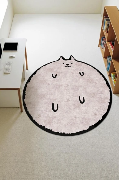 Kedi Desenli Yuvarlak Dijital Baskı Kaymaz Tabanlı Halı H0396 Renkli 140 X 140 ürün görseli 1