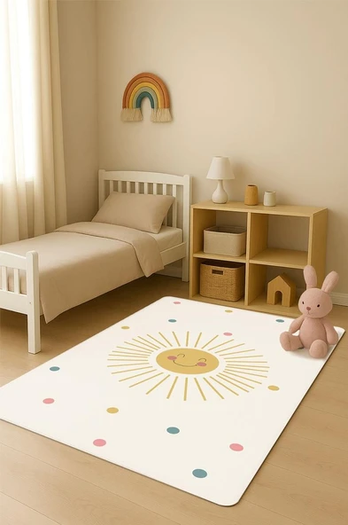 Parlak Kadife Kumaş Dijital Baskı Dot Kaymaz Tabanlı Çocuk ve Genç Odası Halısı H0626 RENKLİ 140 X 200 ürün görseli 1
