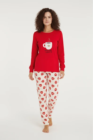 Bravie Luxury Thermal Coffee Lover Kadın Kışlık Uzun Kollu Polar Pijama Takımı – 42048 ürün görseli 1