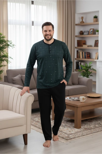 Bravie Erkek Büyük Beden Pijama Takımı 9753 Yeşil ürün görseli 1