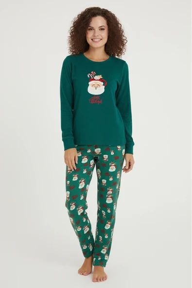 Bravie Luxury Thermal Noel Baba Desenli Kadın Polar Kışlık Pijama Takımı – 42060 ürün görseli 1
