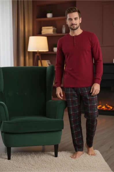 Bravie Luxury Thermal Erkek Pijama Takımı 9741 Kırmızı ürün görseli 1