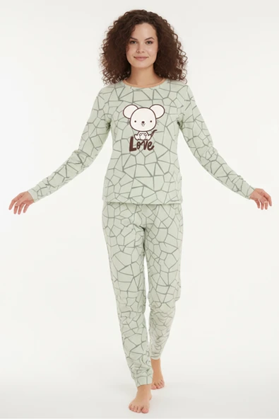 Bravie Luxury Thermal Love Desenli Kadın Polar Kışlık Pijama Takımı – 42013 ürün görseli 1