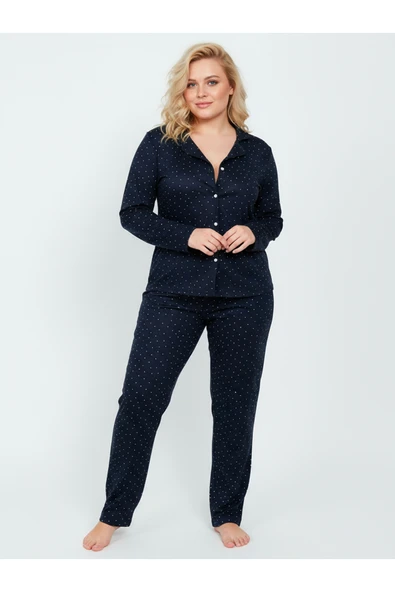 Bravie Süet Gömlek Pijama Takımı 7104 Lacivert ürün görseli 1