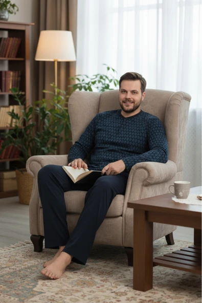 Bravie Erkek Büyük Beden Pijama Takımı 9751 Lacivert ürün görseli 1