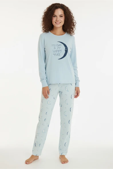 Bravie Luxury Thermal Hilal Desenli Kadın Polar Kışlık Pijama Takımı – 42064 ürün görseli 1