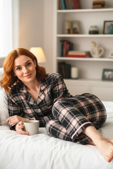 Bravie Süet Gömlek Pijama Takımı 7105 Ekoseli Antrasit ürün görseli 1