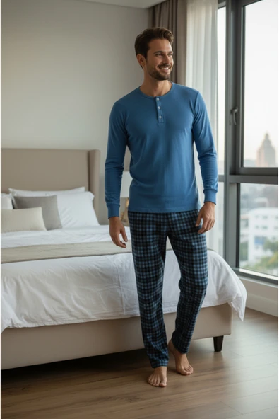 Bravie Luxury Thermal Erkek Pijama Takımı 9744 Mavi ürün görseli 1