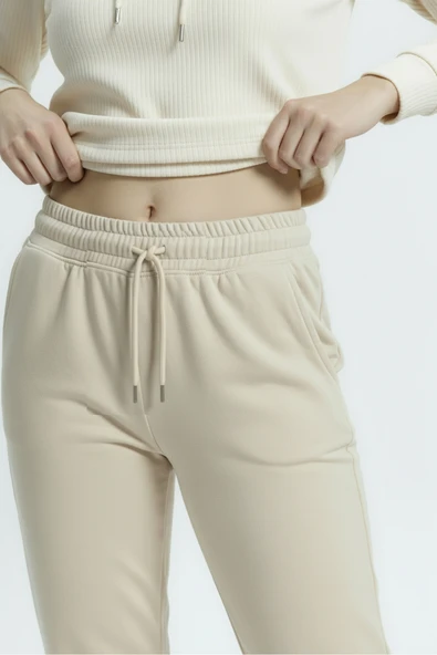 Bravie Jogger Paça Eşofman Altı Bej 3013 - Resim 6