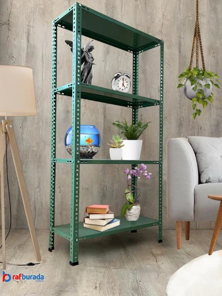 4 Katlı Renkli Çelik Raf, Depo Arşiv Kiler Rafı  Kırmızı 35x75 cm 120 cm 1.50 mm ürün görseli 1