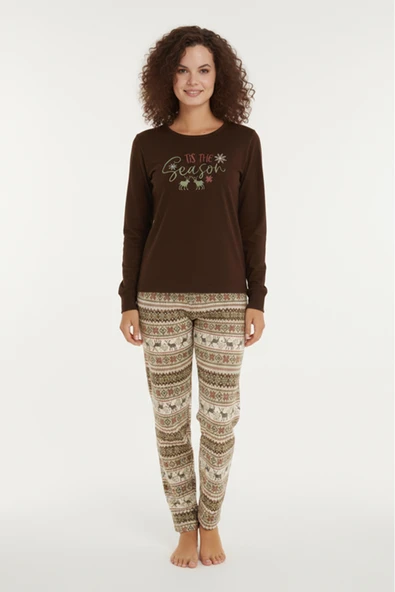 Bravie Luxury Thermal Season Geyik Desenli Kadın Polar Kışlık Pijama Takımı – 42059 ürün görseli 1