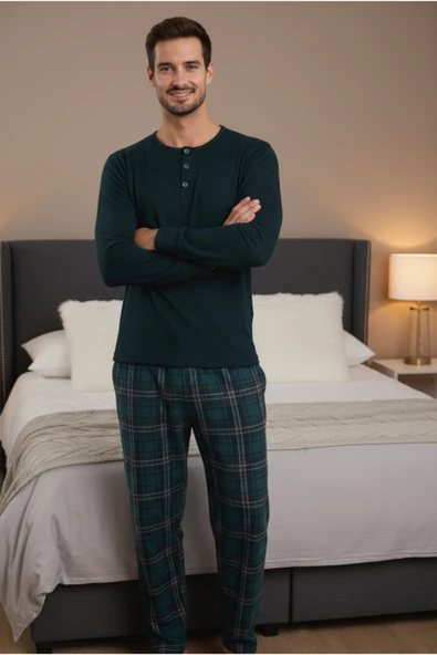 Bravie Luxury Thermal Erkek Pijama Takımı 9747 Yeşil ürün görseli 1