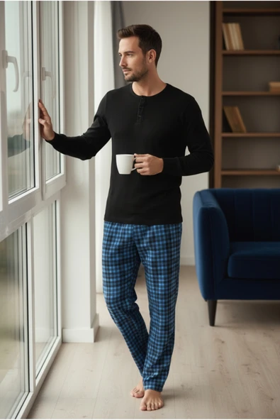 Bravie Luxury Thermal Erkek Pijama Takımı 9745 Siyah ürün görseli 1