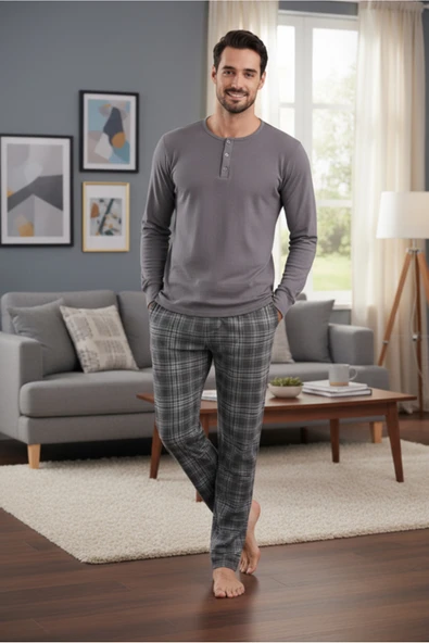 Bravie Luxury Thermal Erkek Pijama Takımı 9733 Füme ürün görseli 1