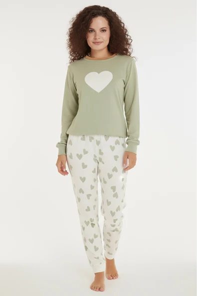 Bravie Luxury Thermal Büyük Kalp Desenli Kadın Polar Kışlık Pijama Takımı – 42047 ürün görseli 1