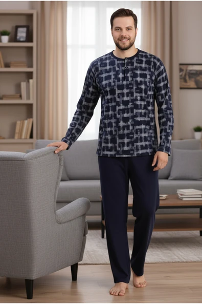 Bravie Erkek Büyük Beden Pijama Takımı 9757 Koyu Renkler ürün görseli 1