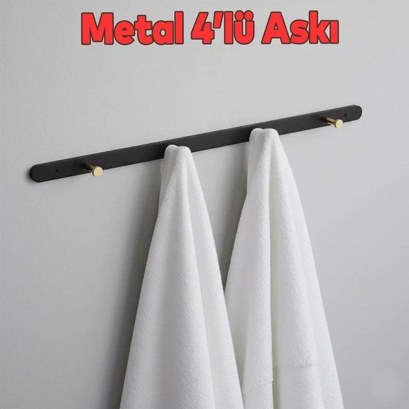 Metal 4'lü Birleşik Portmanto Vestiyer Anahtarlık Askısı Duvar Monteli Vidalı Elbise Asma Siyah Gold ürün görseli 1