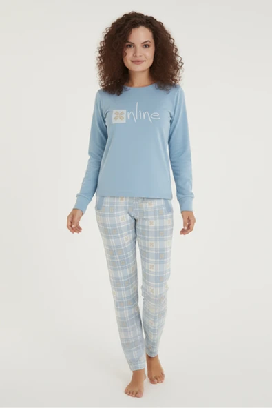 Bravie Luxury Thermal Online Çiçek Desenli Kadın Polar Kışlık Pijama Takımı – 42063 ürün görseli 1