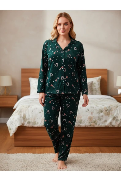 Bravie Süet Gömlek Pijama Takımı 7003 Yılbaşı Temalı ürün görseli 1