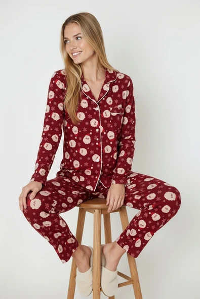 Bravie Luxury Soft Buz Mavi Kutup Ayısı Desenli Kadın Uzun Kollu Pijama Takımı – 3024 ürün görseli 1