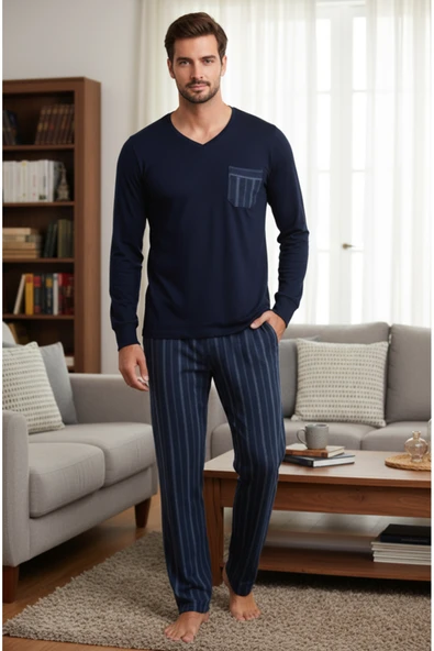 Bravie Luxury Thermal Erkek Pijama Takımı 9746 Lacivert ürün görseli 1